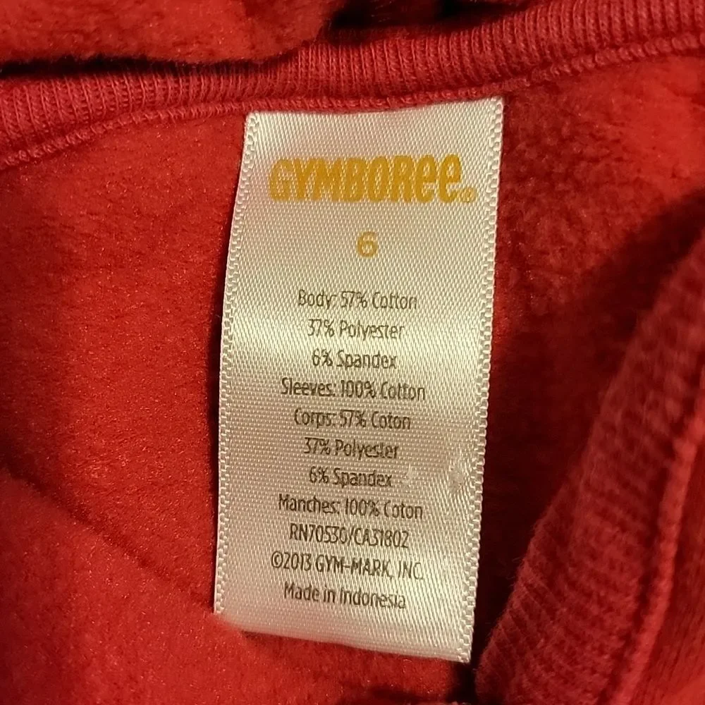GYMBOREE RED SWEATSHIRT HOODED DRESS WITH LEOPARD PRINT SLEEVES, SIZE 6